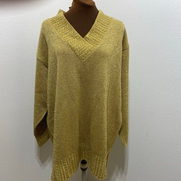 Diane Von Furstenberg Metallic Gold Sweater V Neck Size XXL - Picture 1 of 8